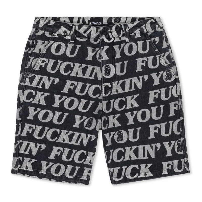 Men's Pants with Logo EmbossmentsFuckin Fuck Denim Shorts (Black)