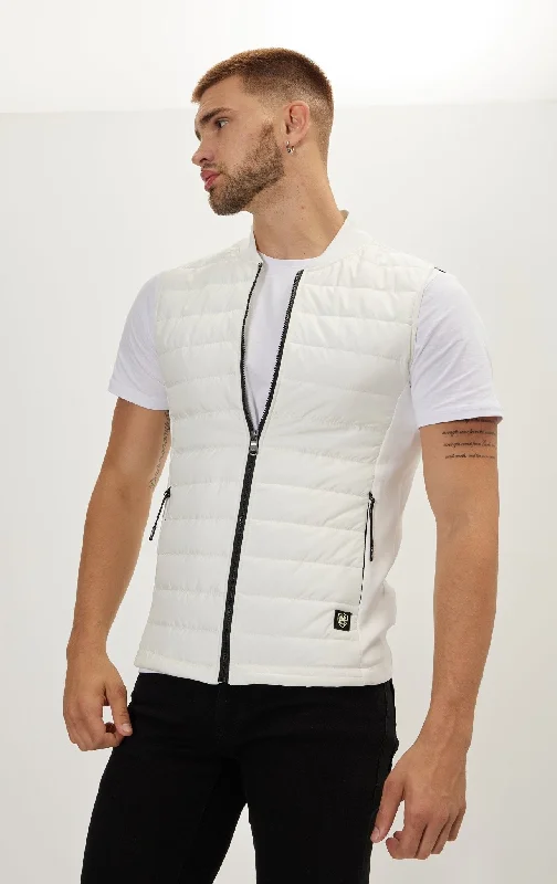 Men's Shirts with Patchwork SleevesLightweight Puffer Vest - Off White