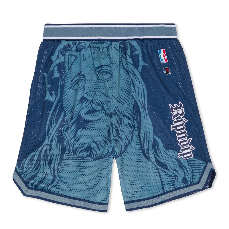 Men's Pants with Contrast Fabric PanelsLord Savior Nerm Basketball Shorts (Navy)