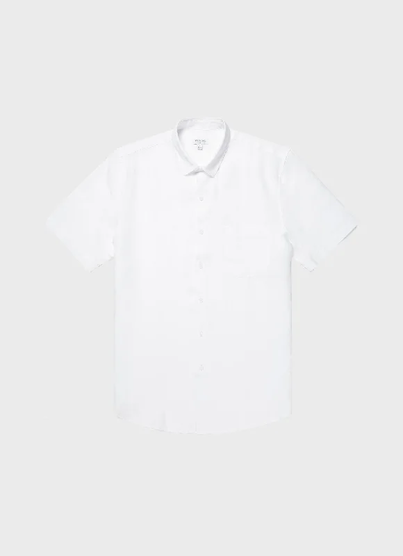 Men's Pocket T-Shirts for Added FunctionalityMen's Short Sleeve Linen Shirt in White