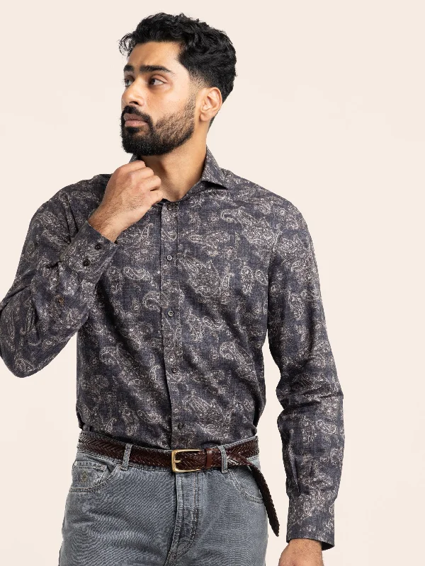 Layered Men's Henley ShirtsNavy Paisley Cotton Shirt