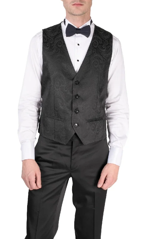 Comfortable Men's Polo ShirtsPaisley V-Shaped Vest - Black