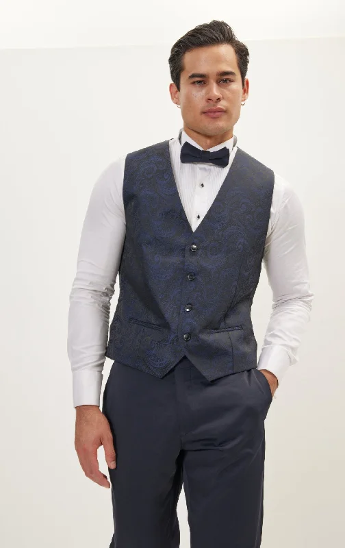 Men's Shirts with Velcro ClosuresPaisley V-Shaped Vest - Navy