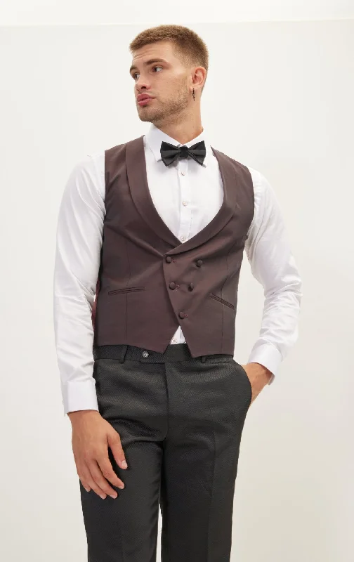 Men's Shirts with Embellished CollarsDouble Breasted U-Shaped Vest - Burgundy