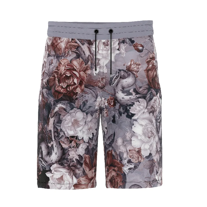 Men's Pants with Faux Leather PatchesSkull Serpent Serenade Shorts