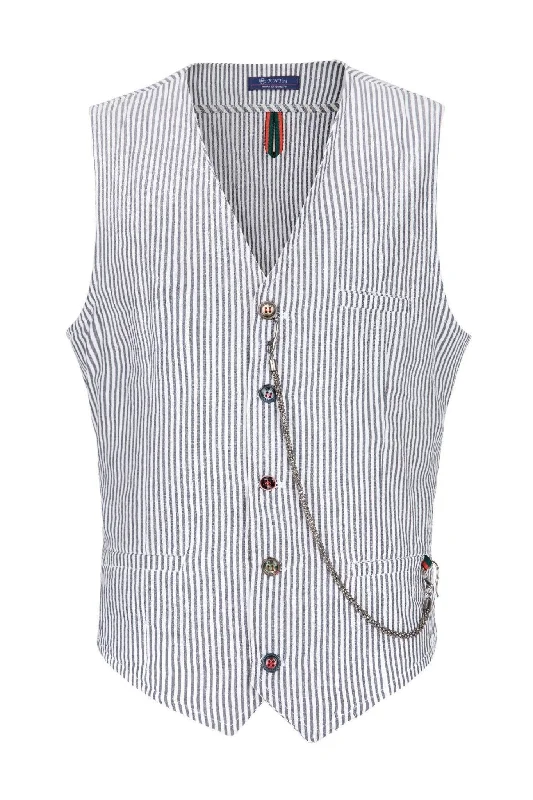 Men's Shirts with Pocket SquaresStriped Vest - Dark Navy