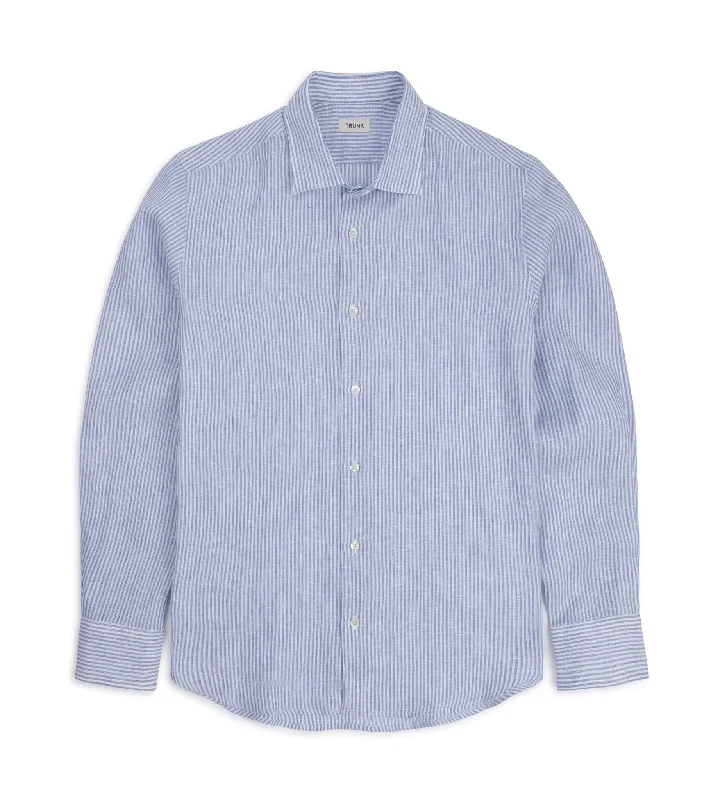 Men's Floral Print Shirts for Spring and SummerTrunk Audley Irish Linen Bengal Stripe Shirt: Blue