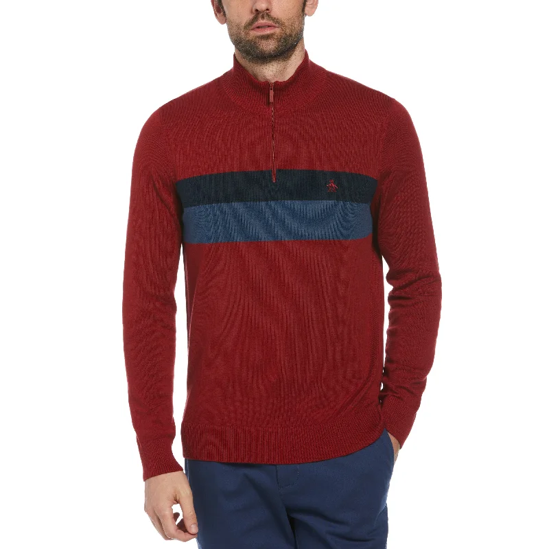 Men's Sweaters with Adjustable HemlinesColor Block 1/4 Zip Sweater