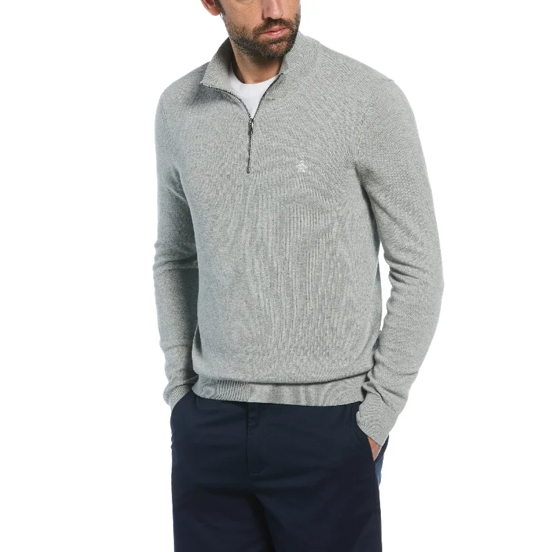 Men's Sweaters with Built-In Scarves1/4 Zip Cotton Jersey Sweater