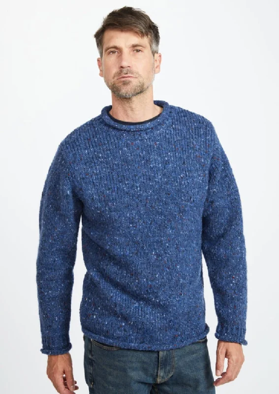 Comfortable Men's Cotton SweatersDonegal Roll Neck Fisherman Sweater | Blue