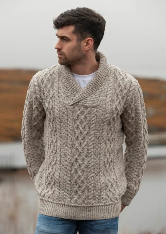 Casual Men's Pullover SweatersAran Bunratty Shawl Collar Sweater | Oatmeal