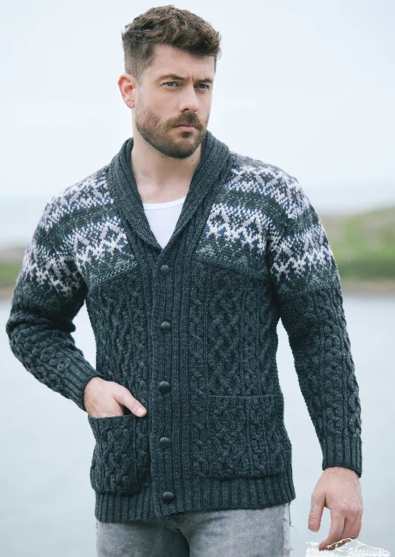 Men's Sweaters with Mock-Neck DesignsAran Fairisle Button Cardigan | Charcoal