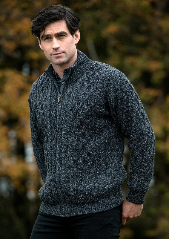 Men's Sweaters with Pleated DesignsAran Crafts Dingle Zipper Sweater | Charcoal