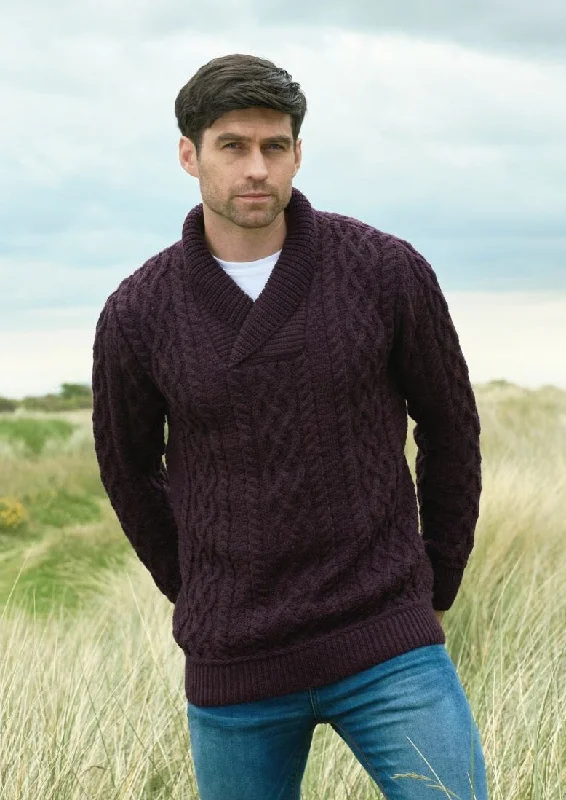 Men's Sweaters in Metallic ColorsAran Bunratty Shawl Collar Sweater | Plum