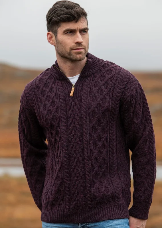 Men's Sweaters with Button CuffsAran Crafts Men's Half Zip Sweater | Plum