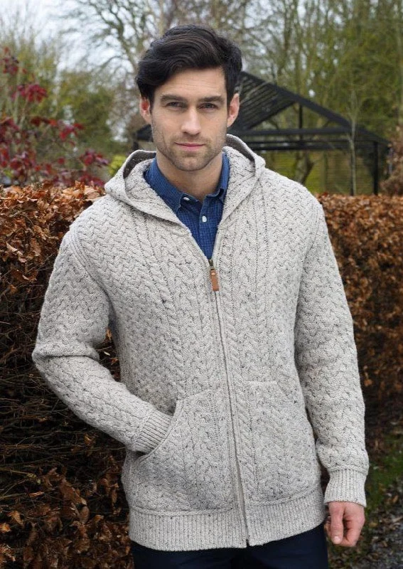 Men's Sweaters with Contrast TrimAran Crafts Men’s Hooded Cardigan | Oatmeal