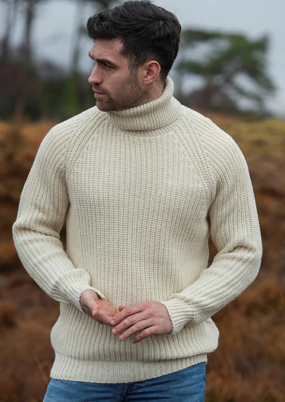 Men's Sweaters with Pockets and ZippersAran Rib Roll Neck Sweater | Natural