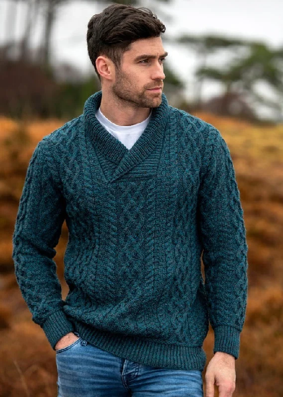 Men's Sweaters with Tailored FitsAran Bunratty Shawl Collar Sweater | Peacock