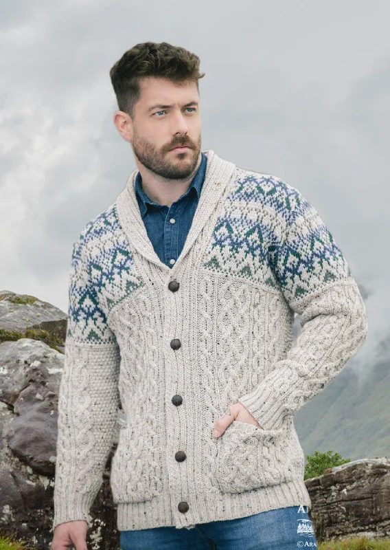 Men's Sweaters with Unique and Custom DesignsAran Fairisle Button Cardigan | Oatmeal