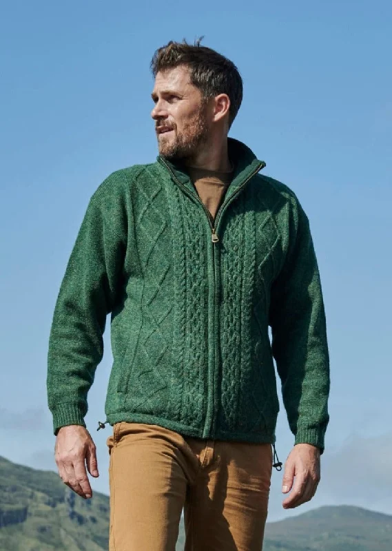 Men's Sweaters for SpringMens Lined Wool Aran Cardigan | Green