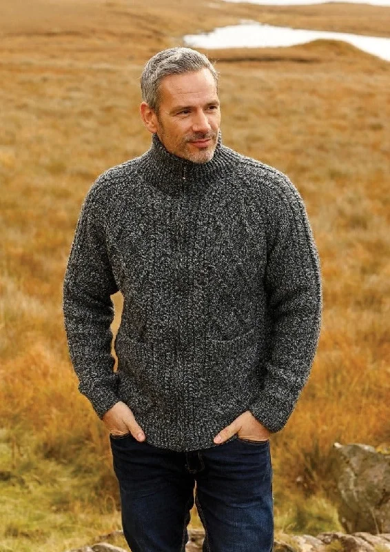 Men's Sweaters with Fold-Over CuffsHandknit Men's Aran Cardigan | Silver