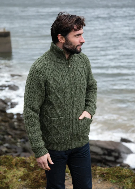 Men's Sweaters with Fair Isle PatternsHandknit Men's Aran Cardigan | Green