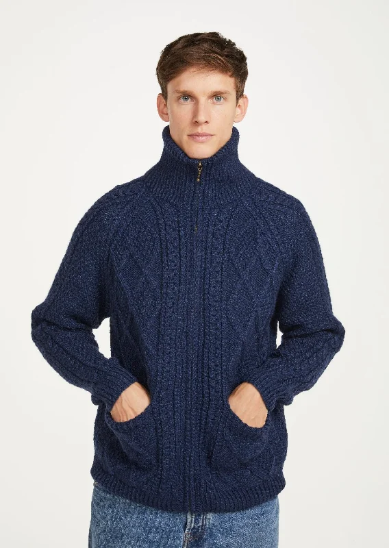 Fashionable Men's Crew-Neck SweatersHandknit Men's Aran Cardigan | Blue