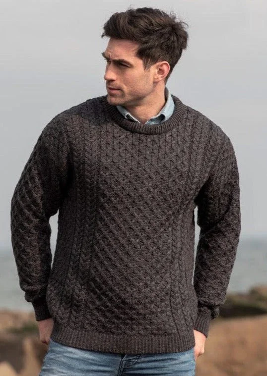 Striped Men's SweatersAran Crew Neck Merino Sweater | Charcoal