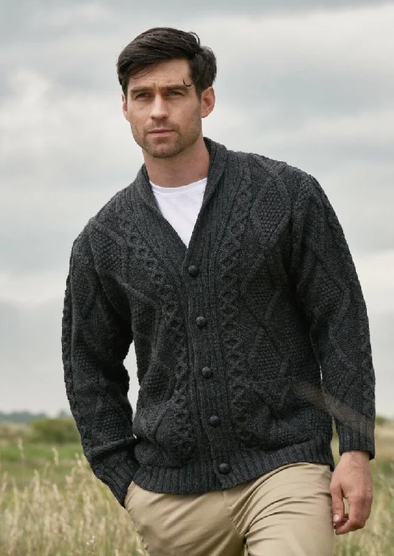 Fashionable Men's Crew-Neck SweatersAran Crafts Button Cardigan | Charcoal