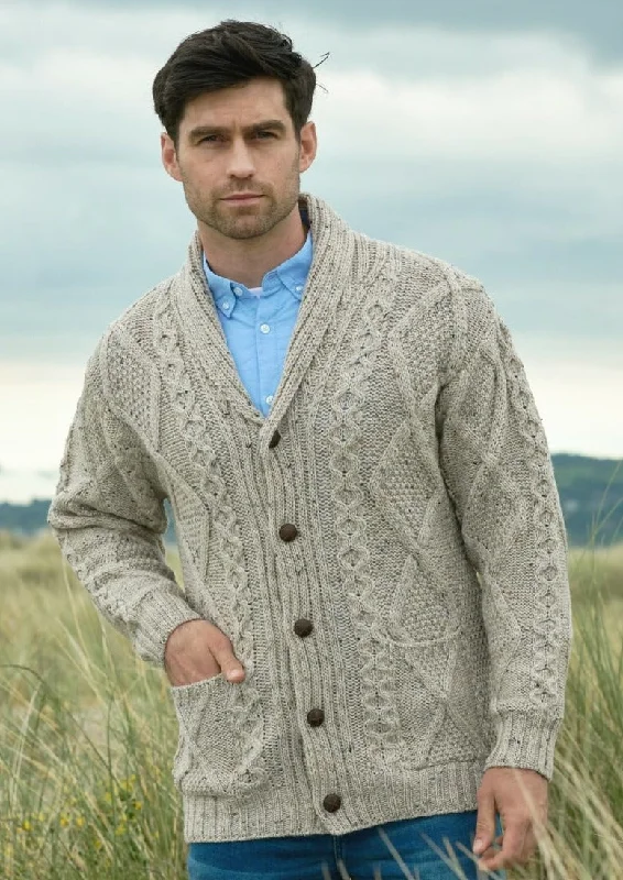 Warm Men's Hooded SweatersAran Crafts Button Cardigan | Oatmeal