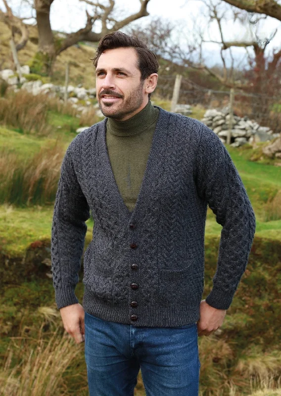 Patterned Men's Fair Isle SweatersAran V-Neck Cardigan | Charcoal