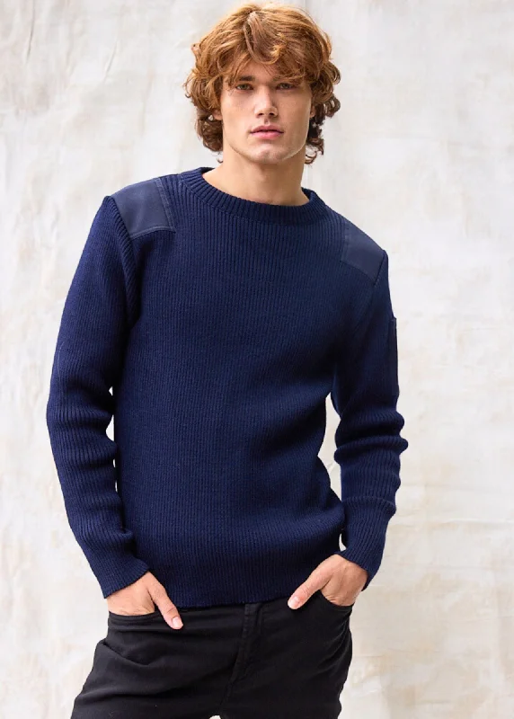 Men's Sweaters with Skinny FitsCONDOR II - Breton Sweater with Canvas Shoulder and Elbow Patches for Men | 100% Wool (NAVY)