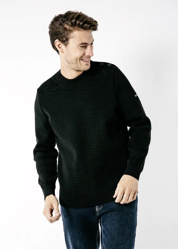 Men's Sweaters with High-Neck DesignsCANCALE - Wool Fisherman Sweater with Button Shoulder | Loose Fit (BLACK)