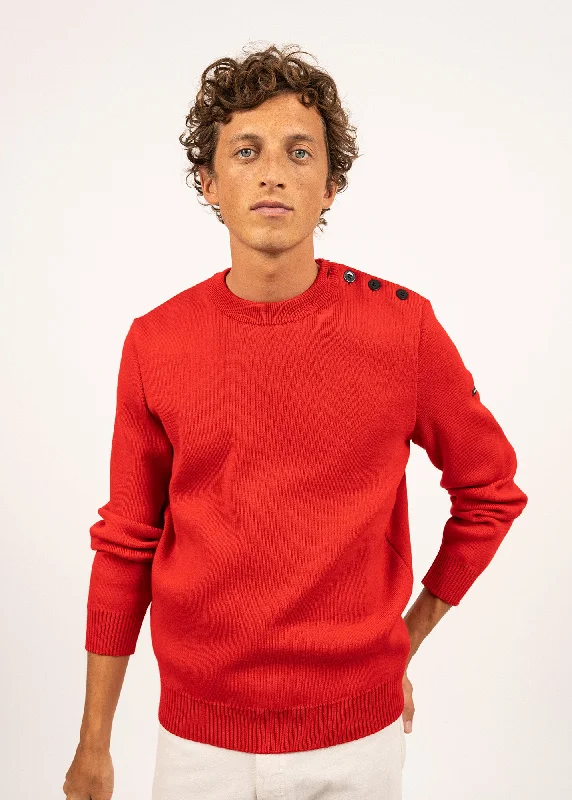 Men's Sweaters with BeadsCANCALE - Wool Fisherman Sweater with Button Shoulder | Loose Fit (RED)