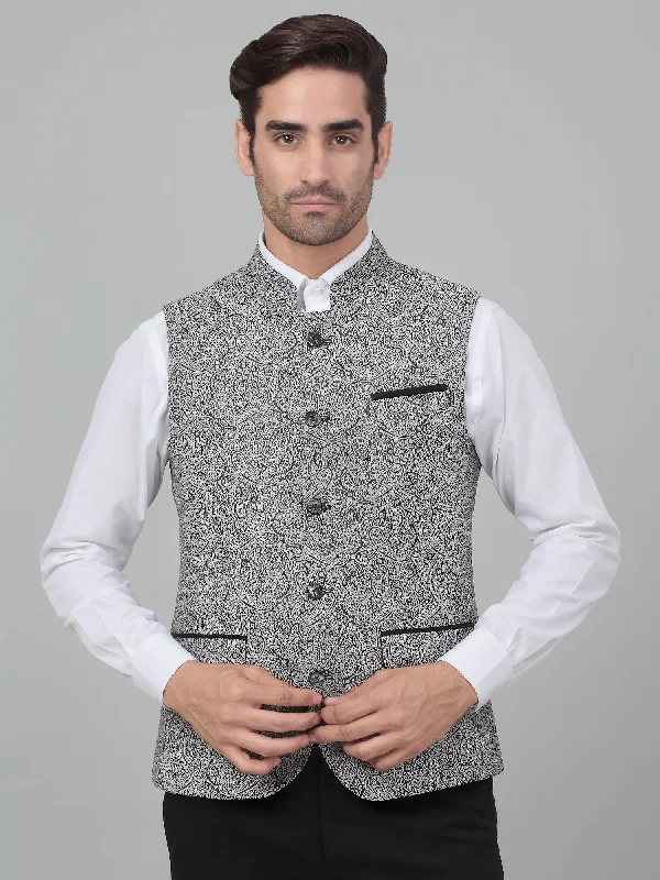 Men's Coats for Cold WeatherMen's Black Self Design Party Wear Waistcoat