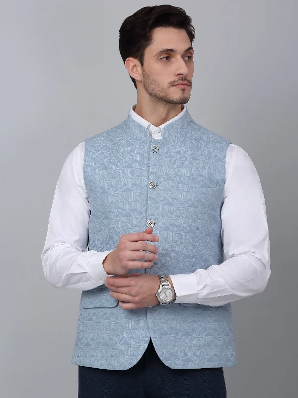 Stylish Men's Biker JacketsMen's Blue Self Design Party Wear Waistcoat