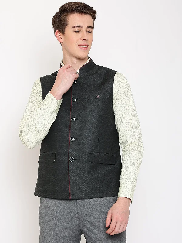 Men's Coats with Embroidered DetailsMens Green Waist Coat