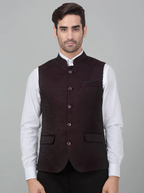 Functional Men's Ski JacketsMen's Wine Self Design Party Wear Waistcoat