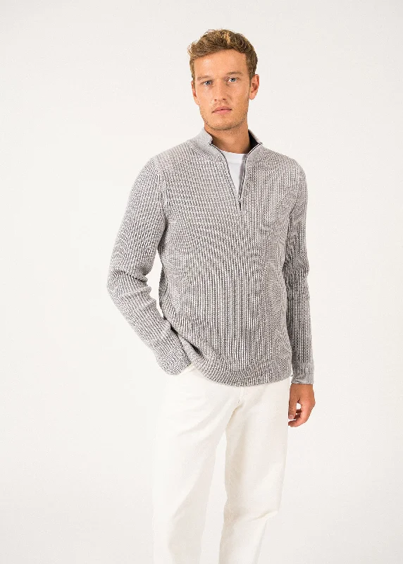 Men's Shirts with Ruffled HemlinesChamrousse Truck-collar Jumper - in wool (PERLE CHINE/NAVY)