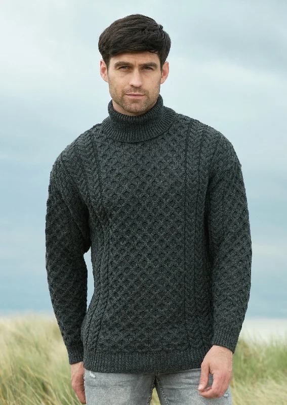 Stylish Men's Turtleneck SweatersAran Merino Polo Neck Sweater | Charcoal