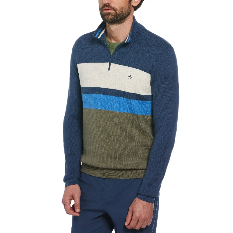 Men's Sweaters in Neutral ColorsChest Stripe 1/4 Zip Sweater