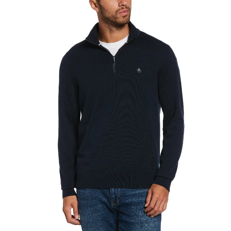 Men's Sweaters with Zippered PocketsCombed Cotton 1/4 Zip Sweater