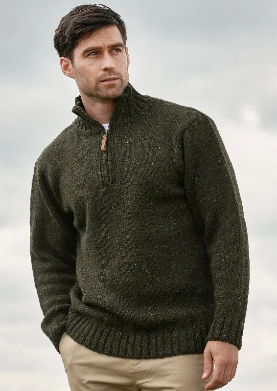 Men's Sweaters with Thumbholes in SleevesDonegal Wool Mens Half Zip Sweater | Green