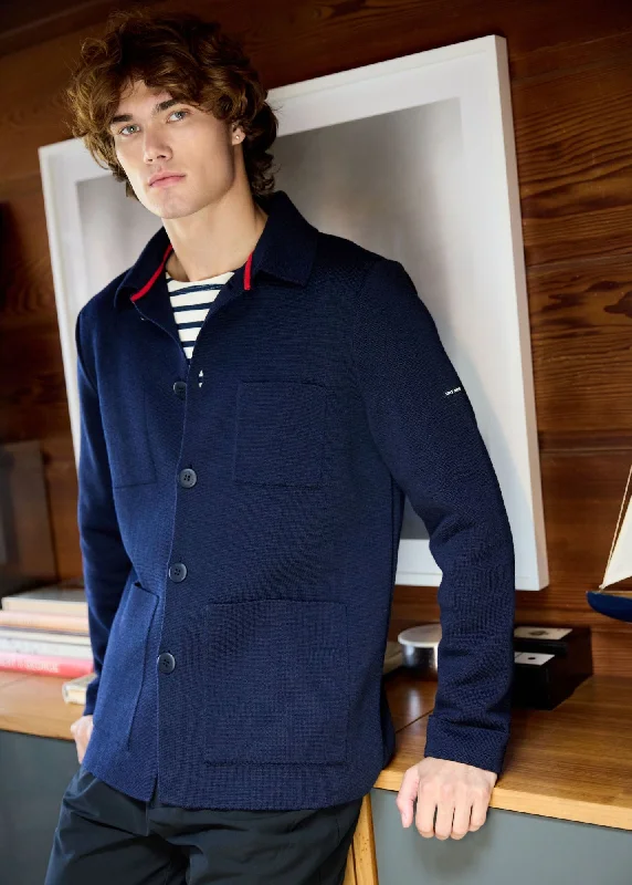 Men's Sweaters with Belt AttachmentsCORK II - Ponte Knit Wool Jacket With Buttons for Men (NAVY)