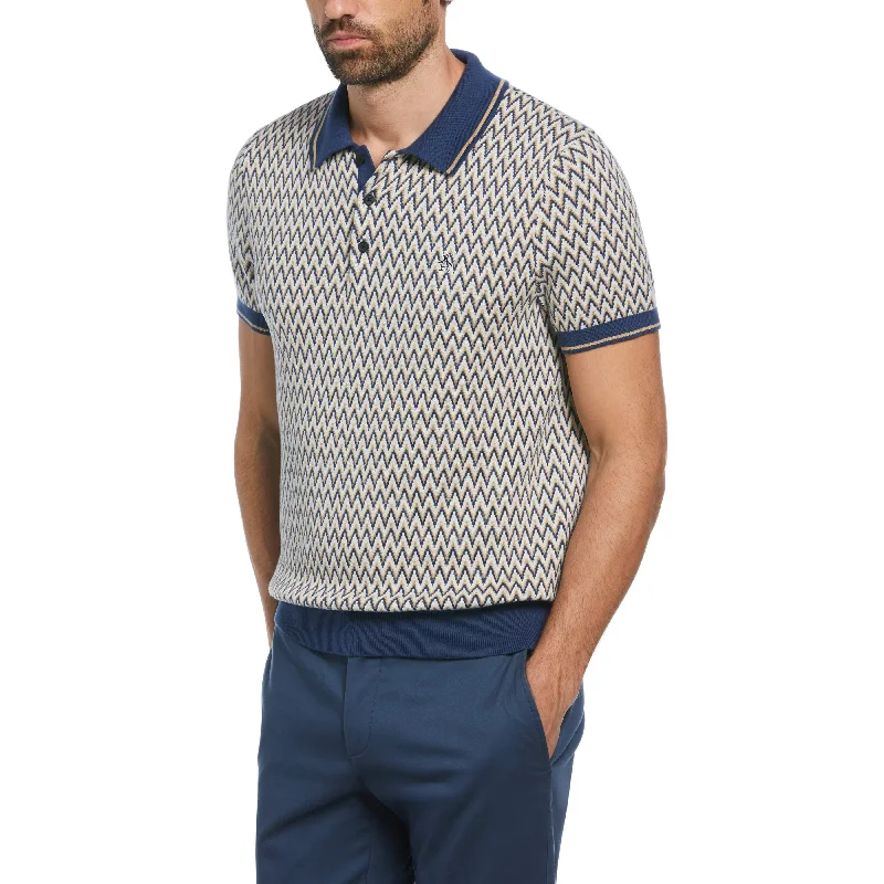 Men's Sweaters with Tailored FitsCotton Jacquard Sweater Polo