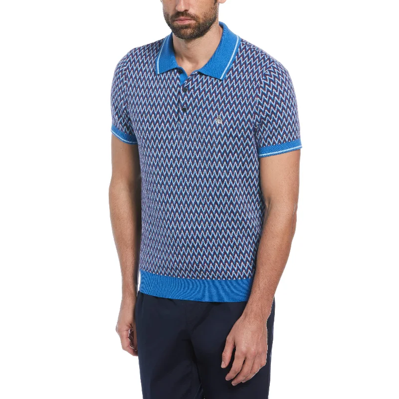 Men's Sweaters with EmbellishmentsCotton Jacquard Sweater Polo