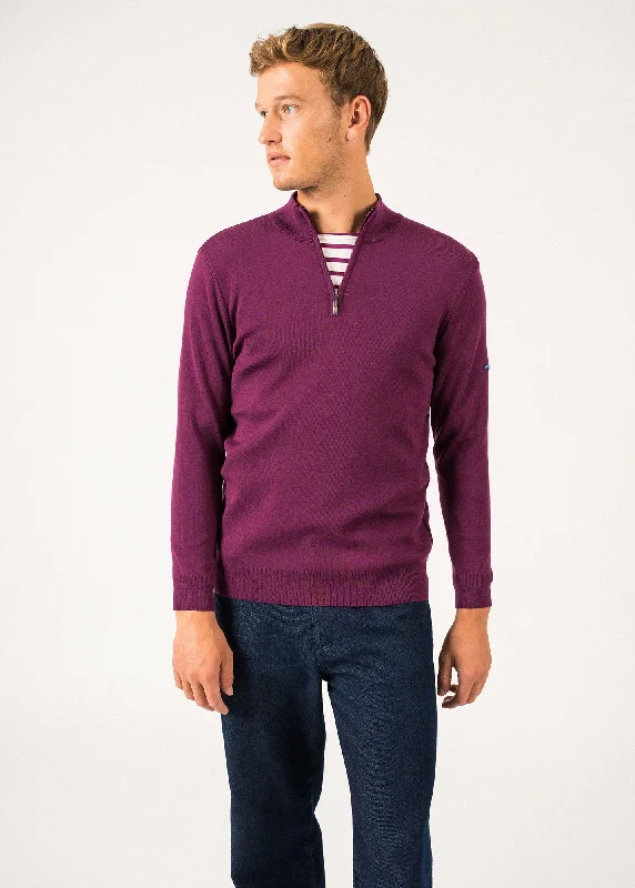 Men's Flowy Shirts for a Relaxed LookCrossley jumper - with zipped high-neck, in soft wool (PRUNE/NAVY)