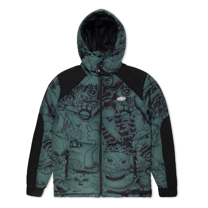 Men's Coats for Snowy WeatherDark Twisted Fantasy Puffer Jacket (Olive/Black)