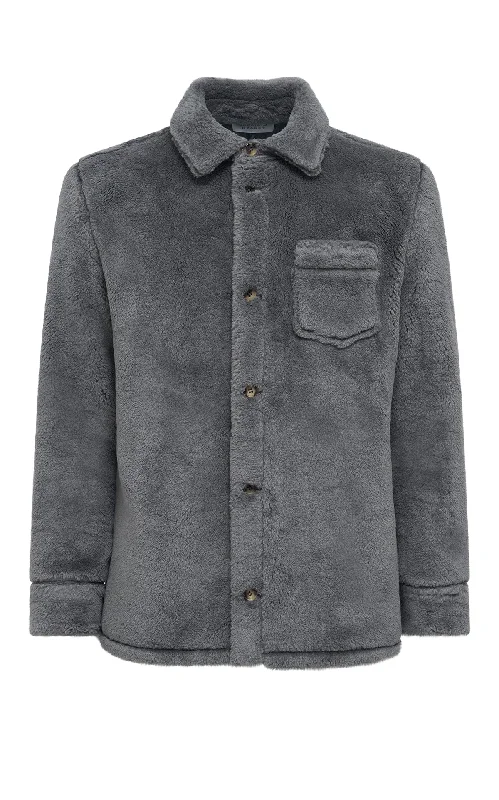 Men's Shirts with Pocket SquaresDrew Overshirt in Dark Grey Virgin Wool Silk Cashmere Fur