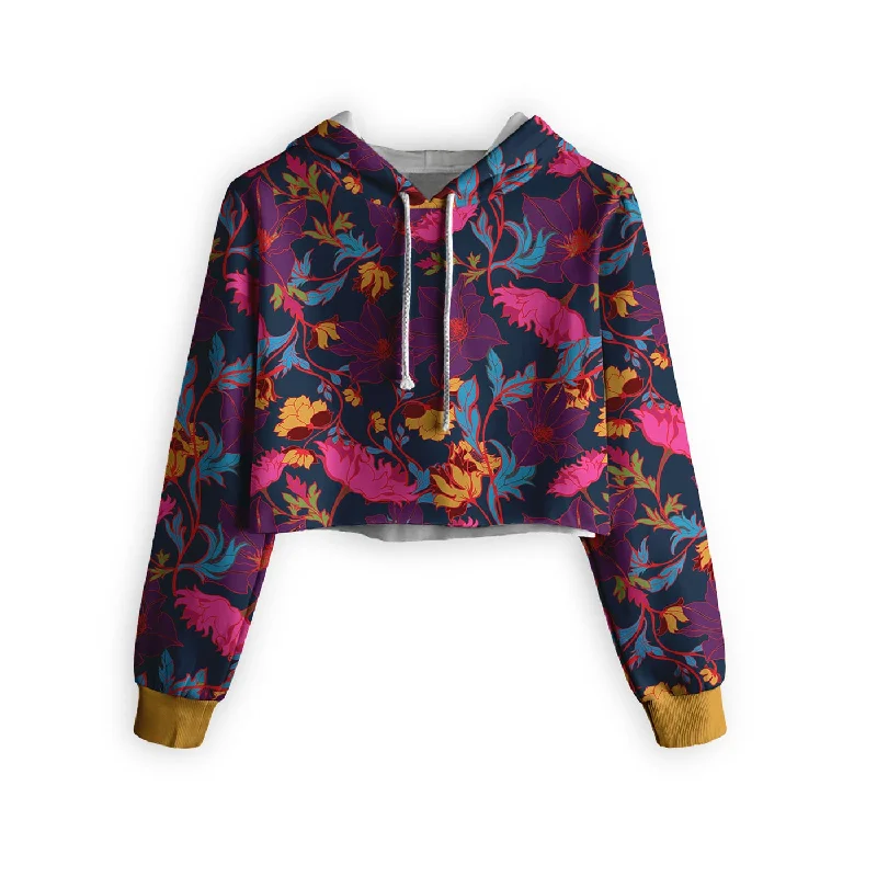 Men's Hoodies with Button-Down PocketsFairy Tale Night Floral Cropped Hoodie